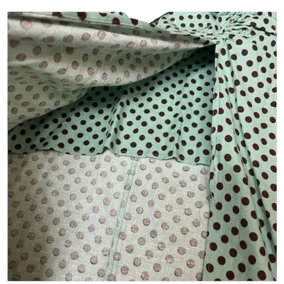 Zara Skirt WMNS XS Green Linen Polka Dot Slit Ruched Mini Pin Up Rockabilly Sexy - Picture 5 of 10
